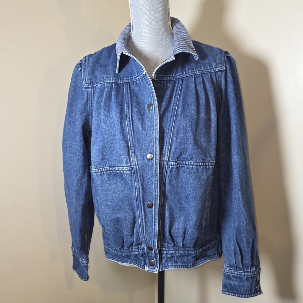 Vtg S.B.II by Bitter/ms Reversible Denim‎ Bomber Jacket Blue Striped Womens Med